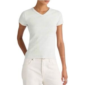 Madewell High V-Neck Ribbed 100% Cotton Baby Tee Shirt NWT XS White